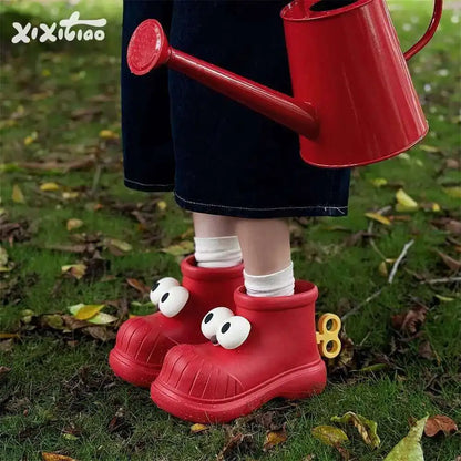 Women Rain Boots Round Toe Big Eyes Rain Shoes For Women Outdoors, Anti Slip, Waterproof, Cute Ins Rain Boots, Water Shoes