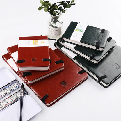 BAOHONG Watercolor Sketchbook 300g Notebook Cotton Pulp Watercolor Paper Faux Leather Cover Hand-Drawn Friendly for Sketching