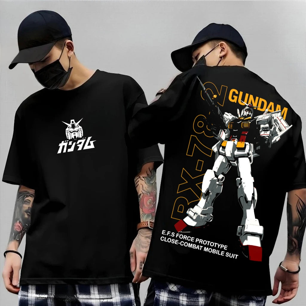 Japanese Anime Mobile Suit RX-78-2 Gundam Summer Short Sleeve Cotton Print T-shirts Men Women Harajuku Y2k Parent-child Tee Tops