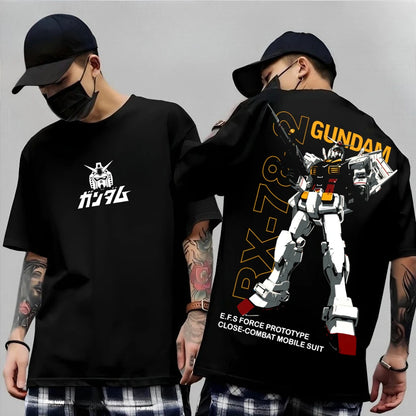 Japanese Anime Mobile Suit RX-78-2 Gundam Summer Short Sleeve Cotton Print T-shirts Men Women Harajuku Y2k Parent-child Tee Tops
