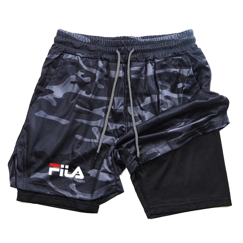 Training Jogging Men's Fitness Jogging Sports Basketball Training Pants 2-in-1 Double-layer Multifunctional Shorts Double Deck