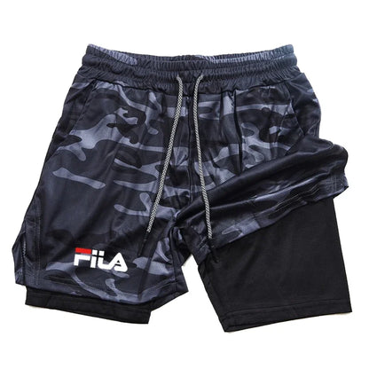 Training Jogging Men's Fitness Jogging Sports Basketball Training Pants 2-in-1 Double-layer Multifunctional Shorts Double Deck