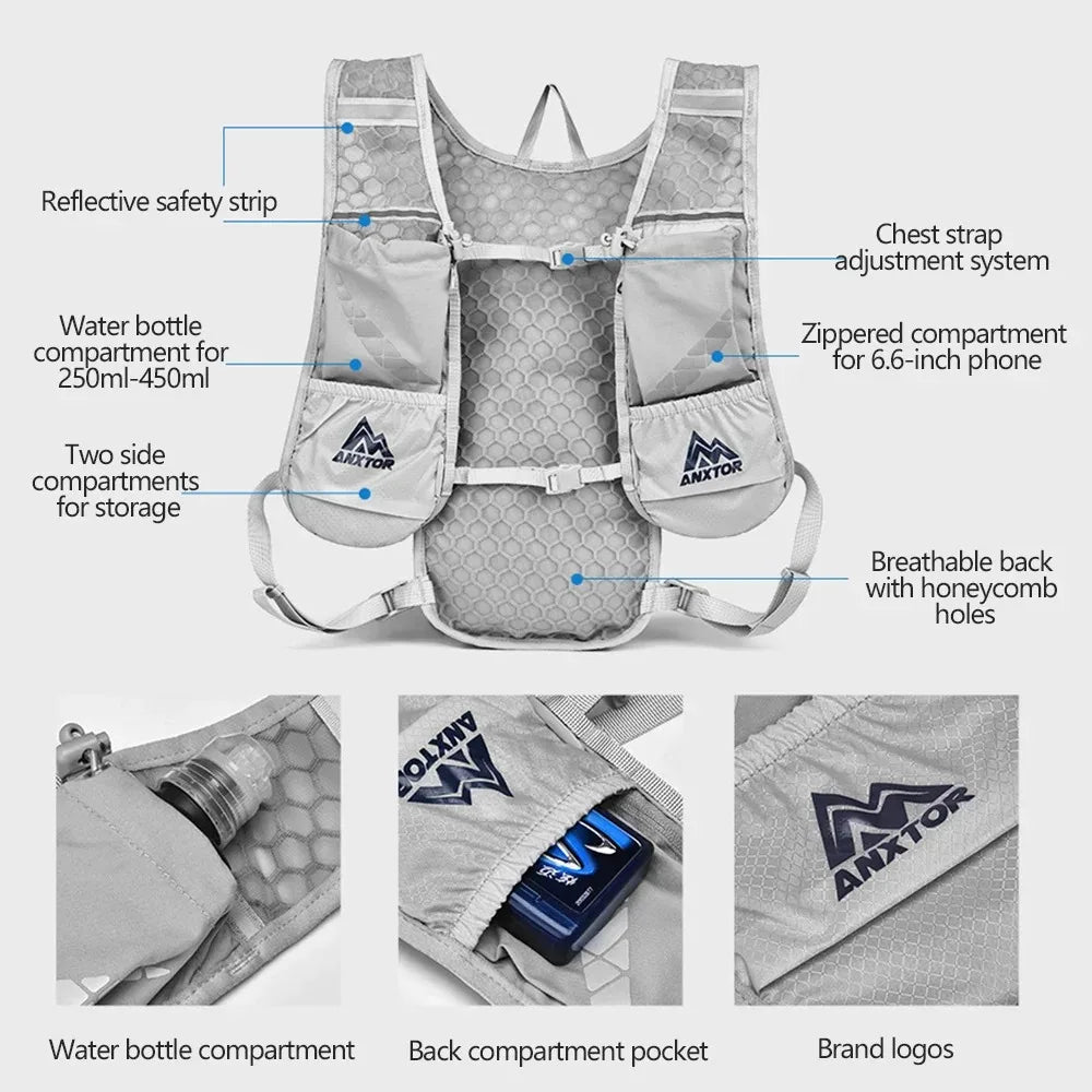 Ultralight 5L Trail Running Backpack Hydration Vest For Marathon Jogging Hiking Cycling, Compatible With Water Bladder