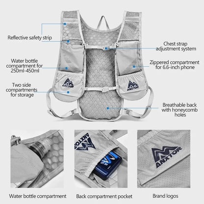 Ultralight 5L Trail Running Backpack Hydration Vest For Marathon Jogging Hiking Cycling, Compatible With Water Bladder