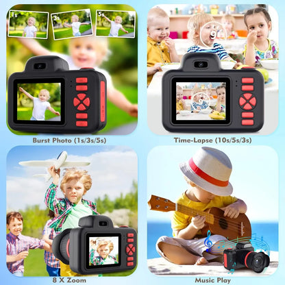 Kids Camera Toys Flash 1080P Photo Video Mini Camera 2.0 Inch Screen Long Lens Zoom Child Digital Camera Birthday Festvial Gifts