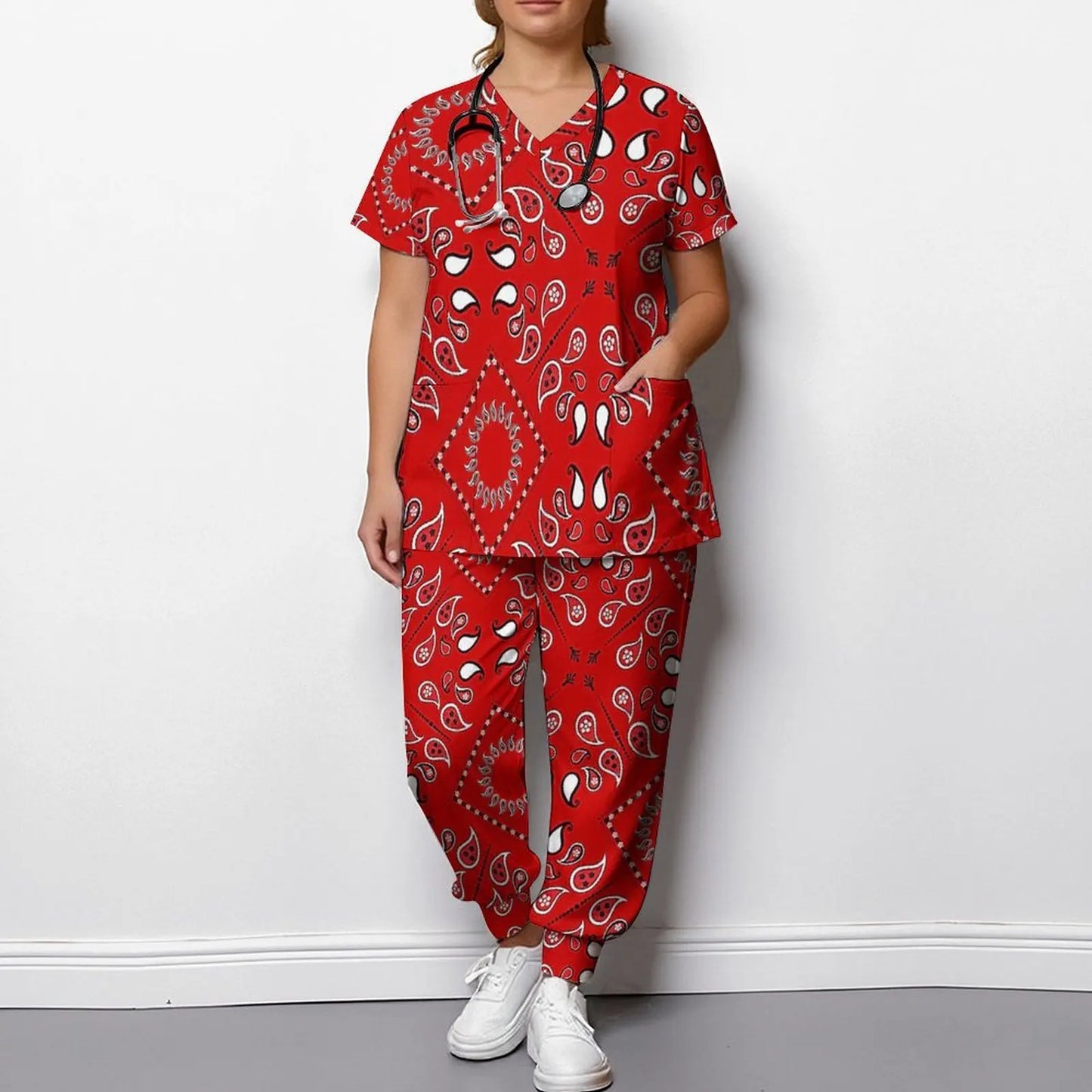 Plus Size Fashion Print Two Piece Set for Women Exercise V-Neck T-shirt Casual Commuting Jogging Pants
