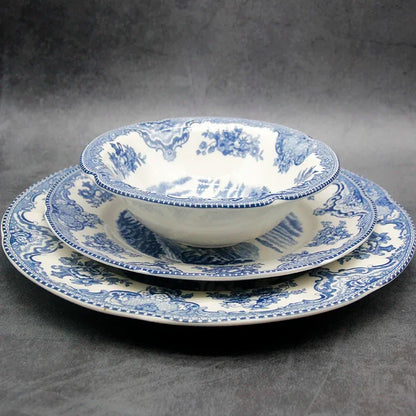 The Blue Britain Castles  Dinner Set European Style Dinner Ware Ceramic Breakfast Plate Beef Dishes Dessert Dish Soup Bowl
