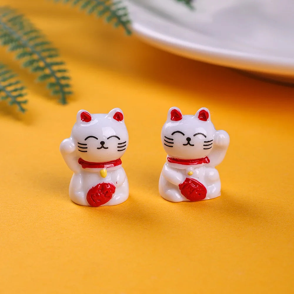10-50pcs Cute Mini Wealth Lucky Gold Cat Animal Decoration Resin Craft Miniature Figure Bonsai Microlandscape Fairy Garden Decor