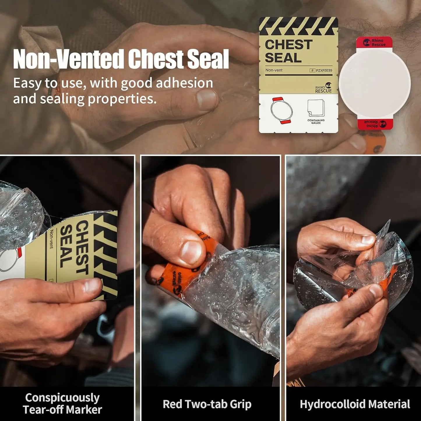 Rhino Rescue Chest Seal Medical Prevent Puncture Wounds Dressing Pneumothorax Emergency First Aid Trauma