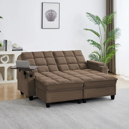 hansones 65'' 3-in-1 Folding Convertible Sofa Bed, Pullout Sofa, Modern Chenille Fabric, 360° Swivel Side Table, Easy Assembly,