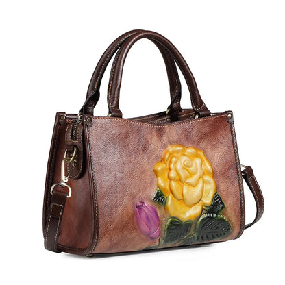 New Genuine Leather Handbag Retro Women's Casual Handcrafted Stroked Color Top Grain Cowhide Single Shoulder Crossbody Bag