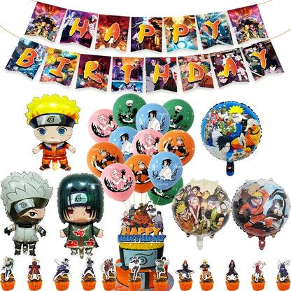 Naruto Kakashi Balloons Uchiha Sasuke Ballons Happy Birthday Banner Party Decoration Kids Toy Cake Topper Disposable Tableware
