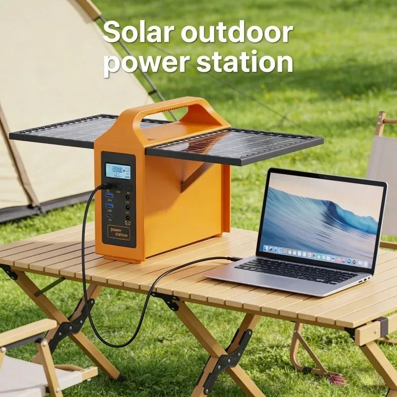 100W Portable Solar Power Station with LED Light & Solar Panel 220V 110V Power Supply Solar Generator Outdoor Backup Power