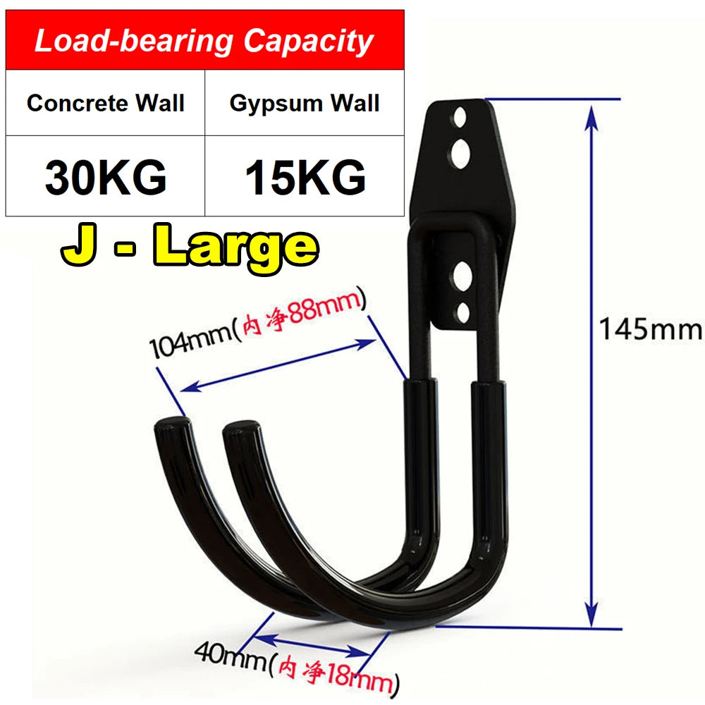 Garage Heavy Duty Metal Hook Organizer Steel Wall Mount Anti-slip Bicycle Hanger Hooks Ladders Bulky Items Storage Garden Tool