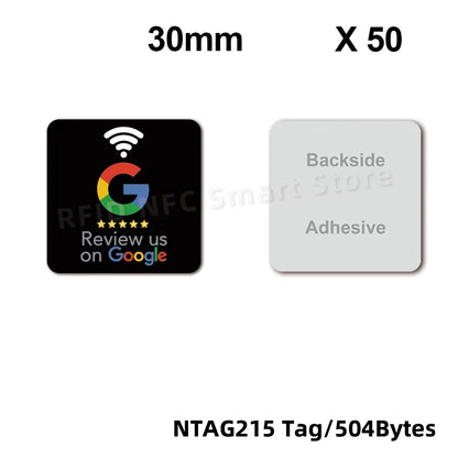 NFC215 Google Review Stickers 504Bytes 30mm Waterproof NFC Review Sticker Review Us on Google Sticker 13.56MHz NFC Tags Stickers