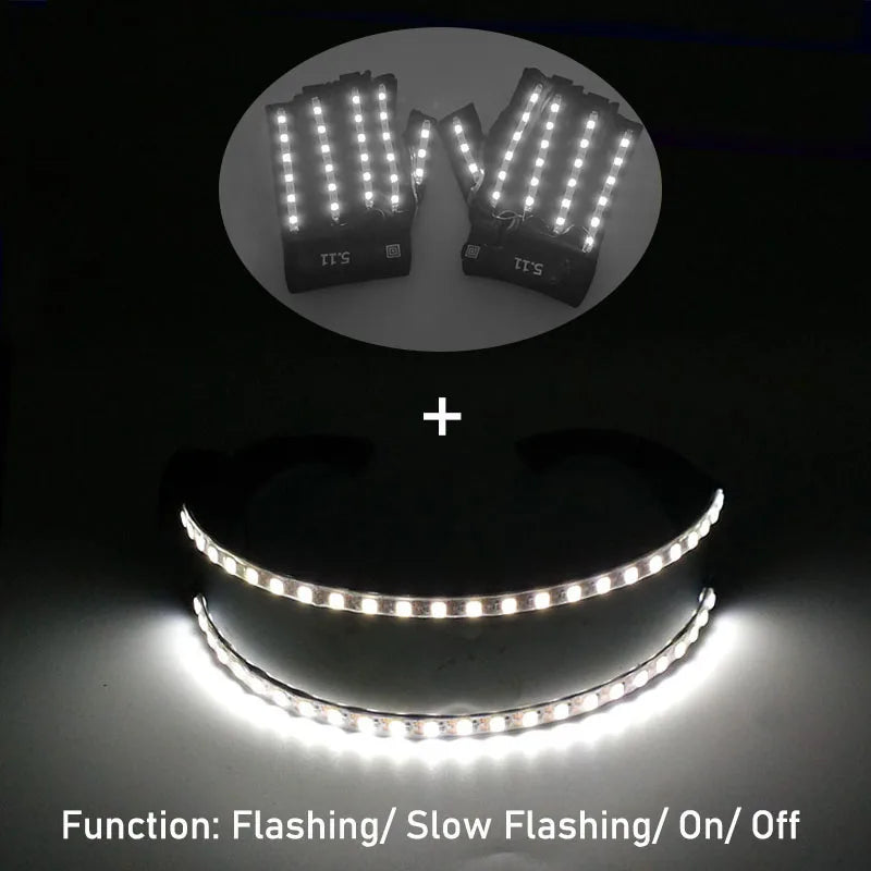 1set Luminous Glowing Glasses and Gloves Remote Control LED Glasses&Gloves Carnival Party Performance Props Festival Supplies