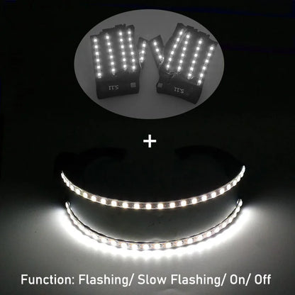 1set Luminous Glowing Glasses and Gloves Remote Control LED Glasses&Gloves Carnival Party Performance Props Festival Supplies