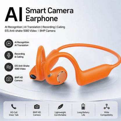 2026 Smart Camera Earphone 8MP Photo Video Voice Recording WiFi File Transfer Bluetooth Call AI Translator Wearable Headset