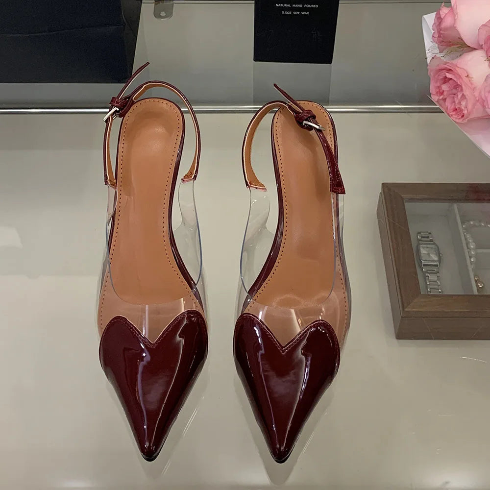 Heart Shaped Women Pumps Elegant Pointed toe Transparent PVC Slingbacks Stiletto High heels Party Shoes