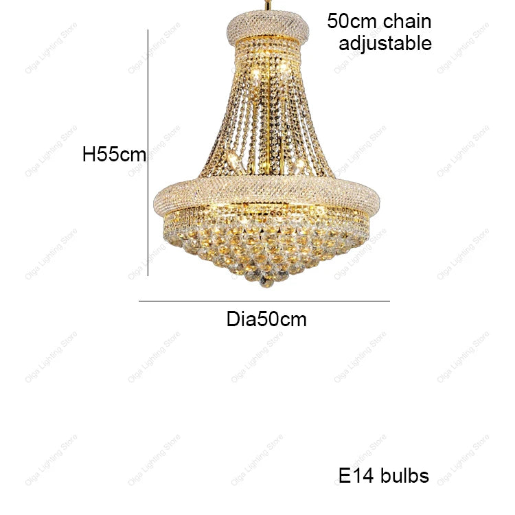 Gold Luxury Crystal Chandelier Lights 3000K 4000K Dimmable Chandeliers, Home Decor Hanging Lamps for Villa Duplex High-ceiling