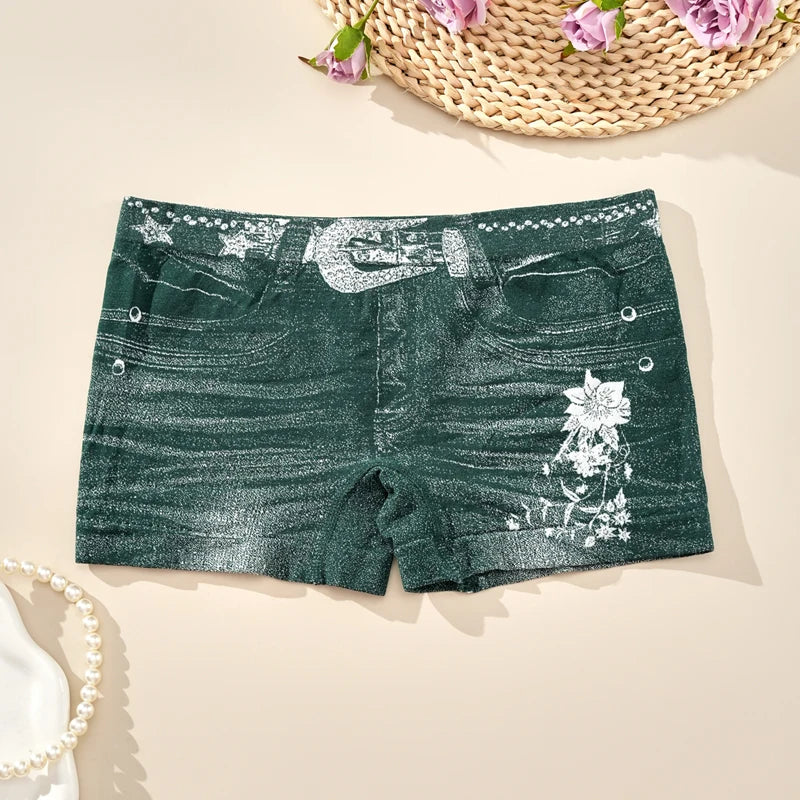 1PC Plus Size Women's Seamless Denim Briefs High-Stretch, Breathable, Mid-Rise, Boxer Briefs All-Season Wear