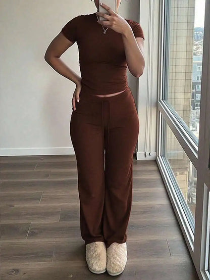 Casual Women's Matching Sets Vestido Deportivo Fitness Two Piece Outfits 2 Pieces Set For Woman Simple Style Sports Solid Color