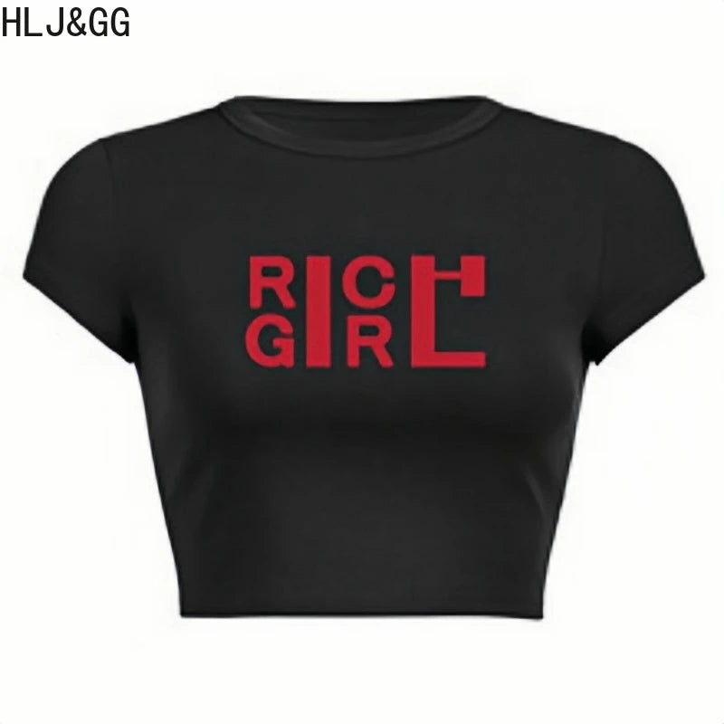 HLJ&GG Y2K Fashion Letter Print Slim Top Two Piece Sets Women O Neck Short Sleeve Crop Tshirts And Leopard Print Pants Outfits