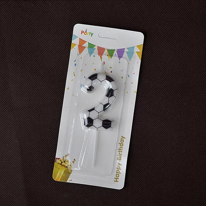Black White Soccer Number Birthday Candle 0‑9 Football Pattern Digital Cake Topper Soccer Sports Theme Party Cake Decor Supplies