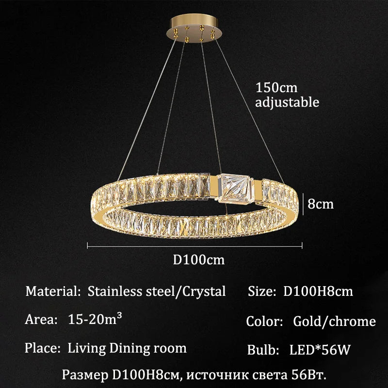 Luxury LED Crystal Ceiling Chandeliers Modern Gold/Chrome Metal Pendant Lights Home Restaurant Hotel Decor Lighting Fixtures