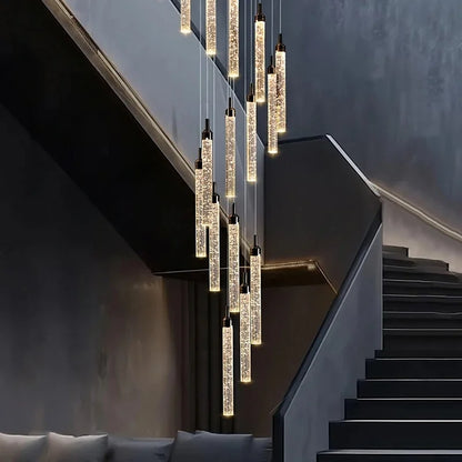 Nordic Minimalist Crystal Chandeliers Staircase Chandeliers Ceiling Lights Loft Double-Floor Rotating Minimalist Pendtant Lamps