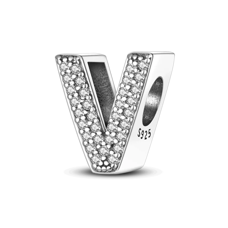 Fit Original Bangle Bracelet DIY A-Z Alphabet Charms Bead 925 Sterling Silver CZ Zircon LOVE Letter Dangle Pendant Jewelry Gift