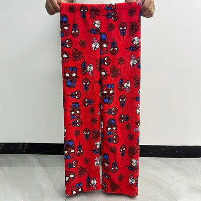 Sanrio Hello Kitty Spider-man Cotton Velvet Loose Pajamas Pajamas Long Pants Women's And Men's Cartoon Sleeping Casual Wear