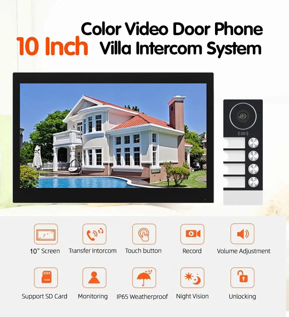 WiFi 10 Inch Video Door Bell Intercom System with RFID Doorbell Camera Family Multi Nits Apartment Video Door Phone Intercom