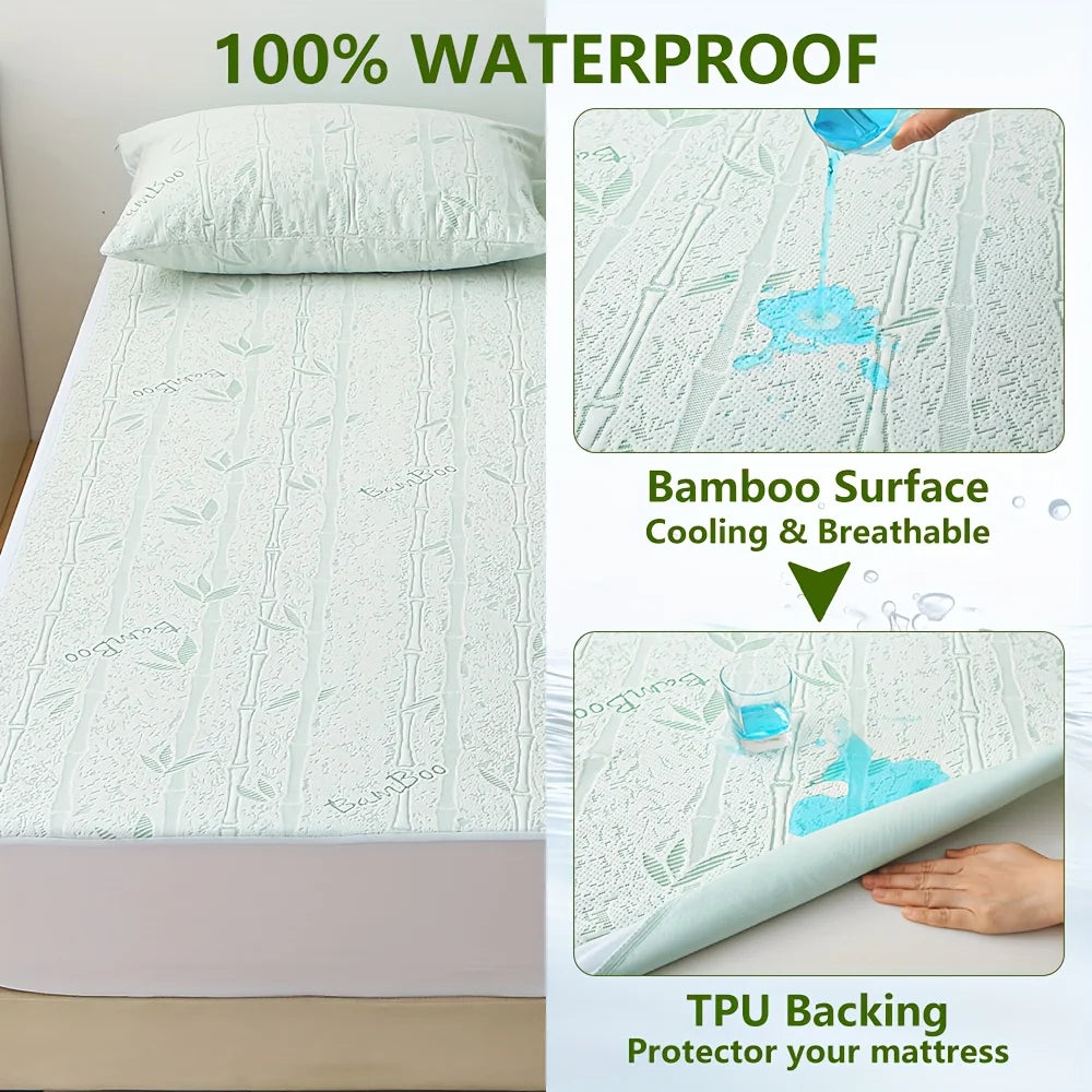 1p Cooling Bamboo Fiber Fitted Sheet, Breathable Mattress Protector