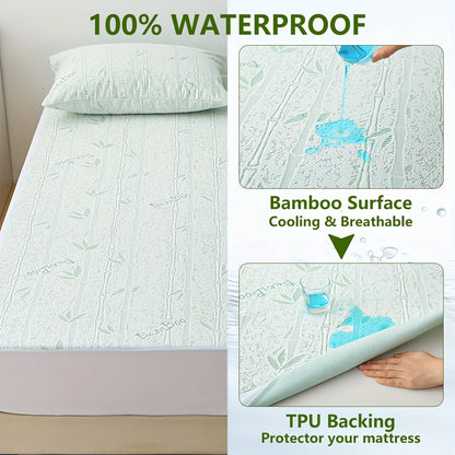 1p Cooling Bamboo Fiber Fitted Sheet, Breathable Mattress Protector
