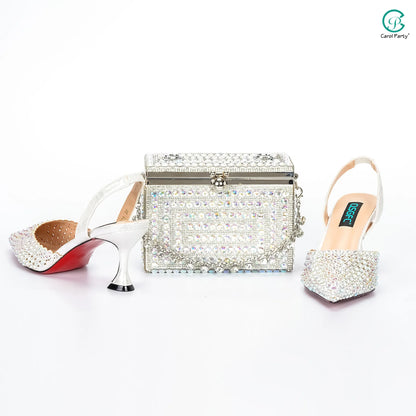 New Wine Red High Heels Shoes And Bag Dotted Crystal Wedding Party Spring, Summer, and Autumn Fashion Women's Noble Sandals