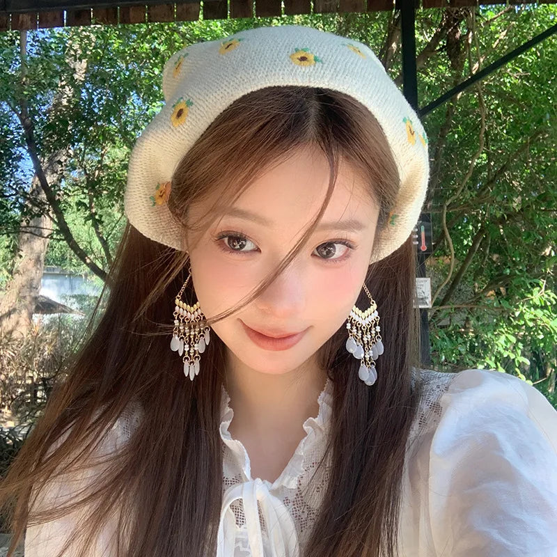 Korean-style cozy knit triangular headscarf for women, spring/summer, cute versatile country beach vacation hairband