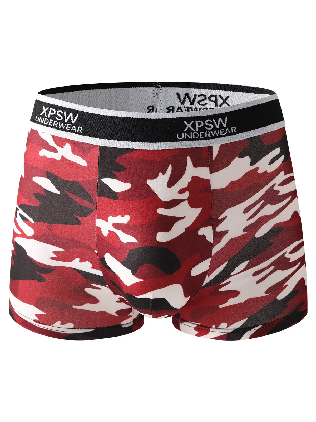 Men's 4-Pack Polyester Boxer Briefs - Camouflage Print, "XPSW UNDERWEAR" Waistband