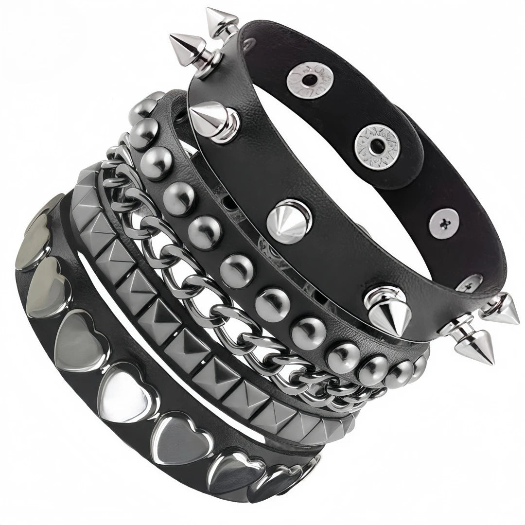 4pcs/set Gothic Punk Rock Square Rivet Bracelet Daily and Party Gothic
