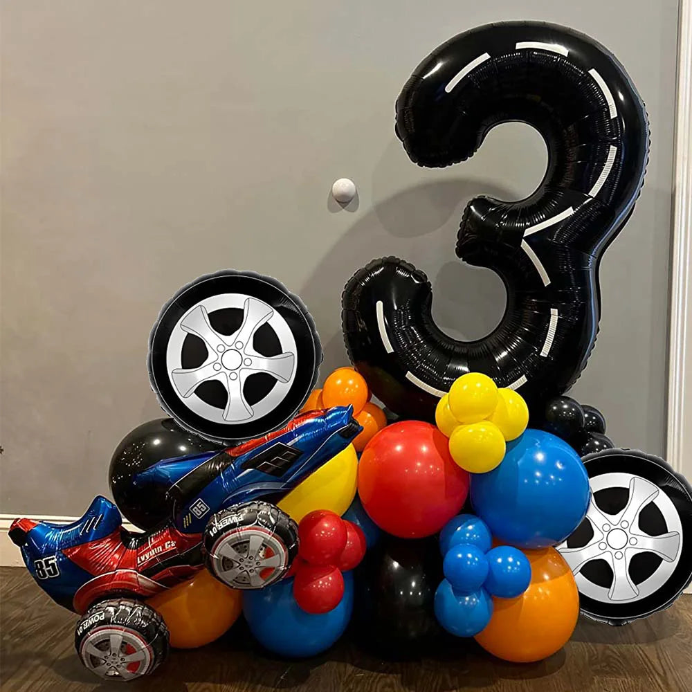 40'' Number Race Car Balloon Racetrack Balloon Truck Bike Wheels Tire Racing Car Theme Party Supplies Boys' Birthday Party Favor