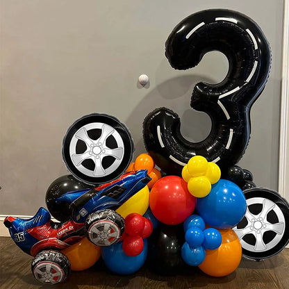 40'' Number Race Car Balloon Racetrack Balloon Truck Bike Wheels Tire Racing Car Theme Party Supplies Boys' Birthday Party Favor