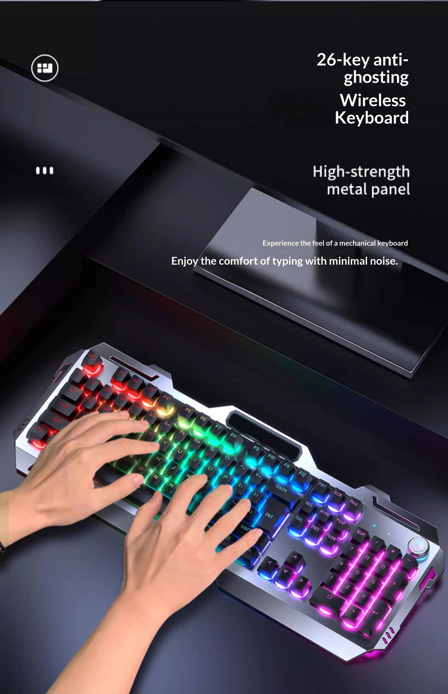 Qianxingzhe Wireless Keyboard Mouse Set Mechanical Feel Rechargeable Rgb Backlit Wrist Rest Multifunctional Knob Gaming For Pc