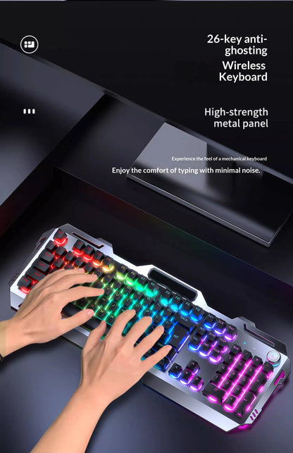 Qianxingzhe Wireless Keyboard Mouse Set Mechanical Feel Rechargeable Rgb Backlit Wrist Rest Multifunctional Knob Gaming For Pc