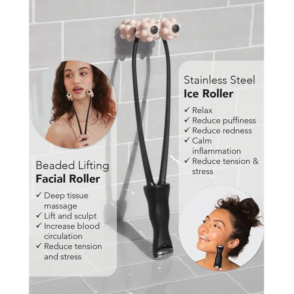 2-in-1 Facial Lifting Roller for Firming Wrinkles Skin Tightening V Jawline Sculpt Face Eye Massager Home Beauty Tools