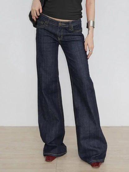 Women's Slim Fit Flared Jeans Y2K Vintage Low Rise Stretch Denim Pants with Embroidery Distressed Style for Everyday Outfits