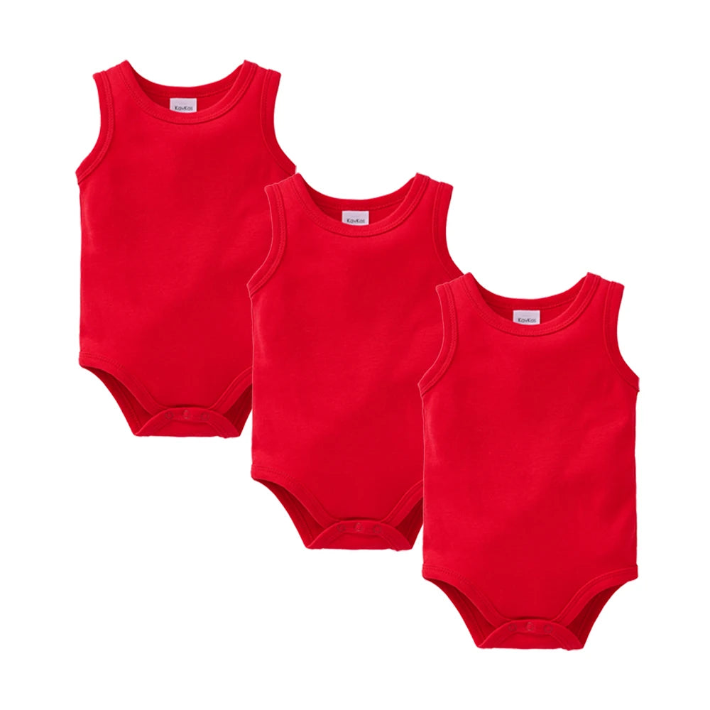 Kavkas 3 Pcs Summer Unisex Baby Vest Bodysuit 100% Cotton Sleeveless Newborn Solid Clothes 0-24 Months Clothing