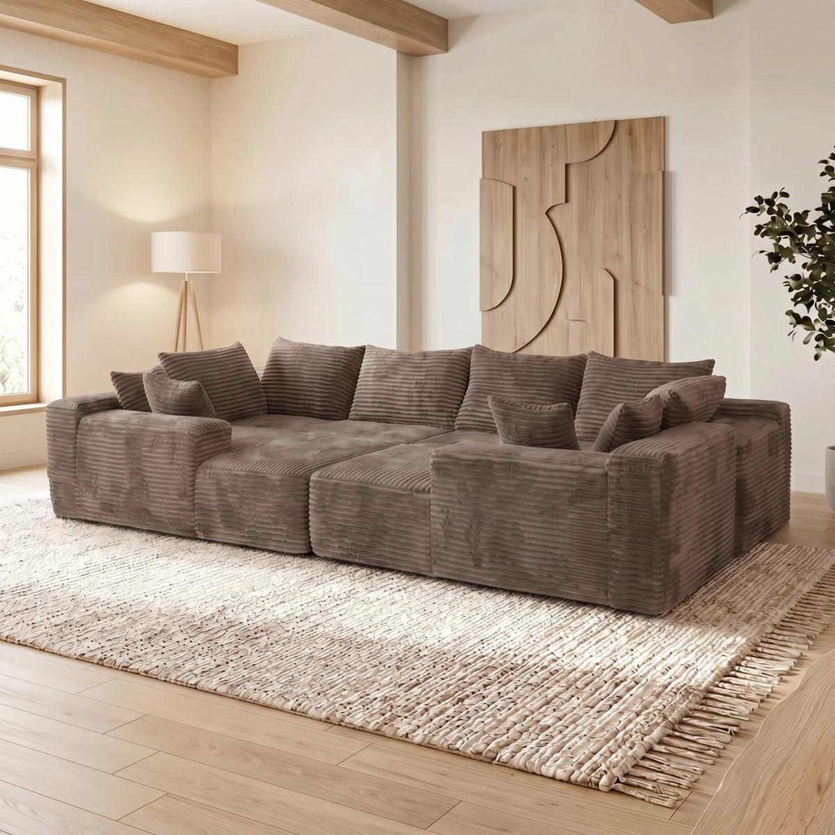 139 Inch U-Shaped Extra Large Corduroy Sectional Sofa Deep Seat Cloud Couch Modern Upholstered Fabric No Assembly Required for Family Gatherings Minimalist Living Room Furniture