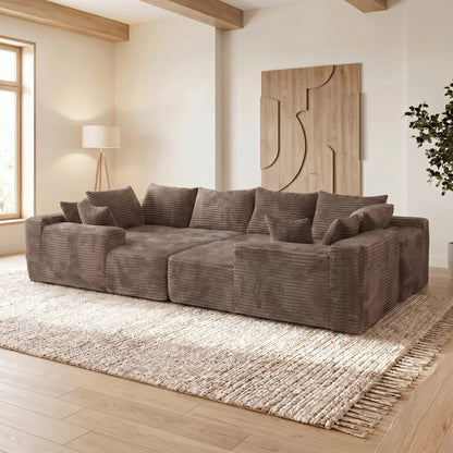 139 Inch U-Shaped Extra Large Corduroy Sectional Sofa Deep Seat Cloud Couch Modern Upholstered Fabric No Assembly Required for Family Gatherings Minimalist Living Room Furniture
