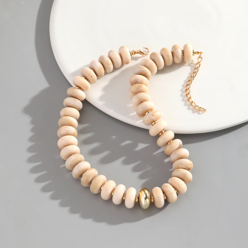 Chunky Colorful Beaded Choker Necklace Women Summer Trendy Round Resin Beads Chain Necklaces Statement Jewelry Gift for Vacation