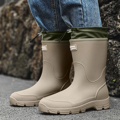 Women Rain Boots Mid Calf Slip Non Shoes Thick Outdoor Garden Work Shoes Durable Plus Size Lady Boots Rubber Waterproof Men